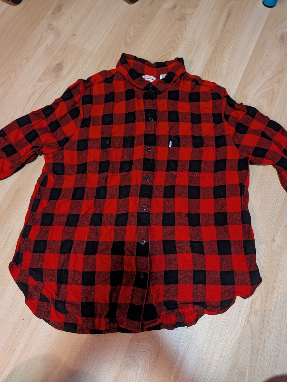 Red and Black Buffalo Plaid Womans Button-Up Shirt